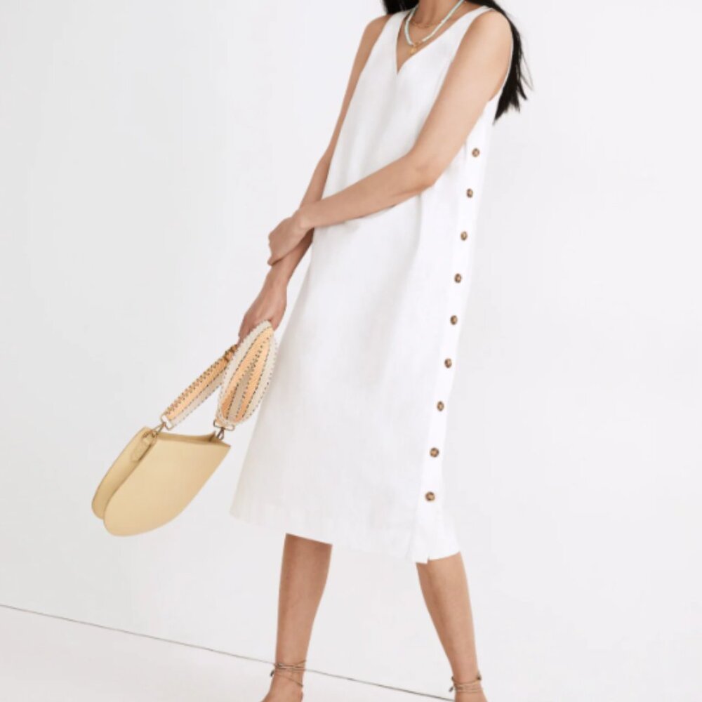 NWT- Linen-Cotton Side-Button Midi Dress- Size L